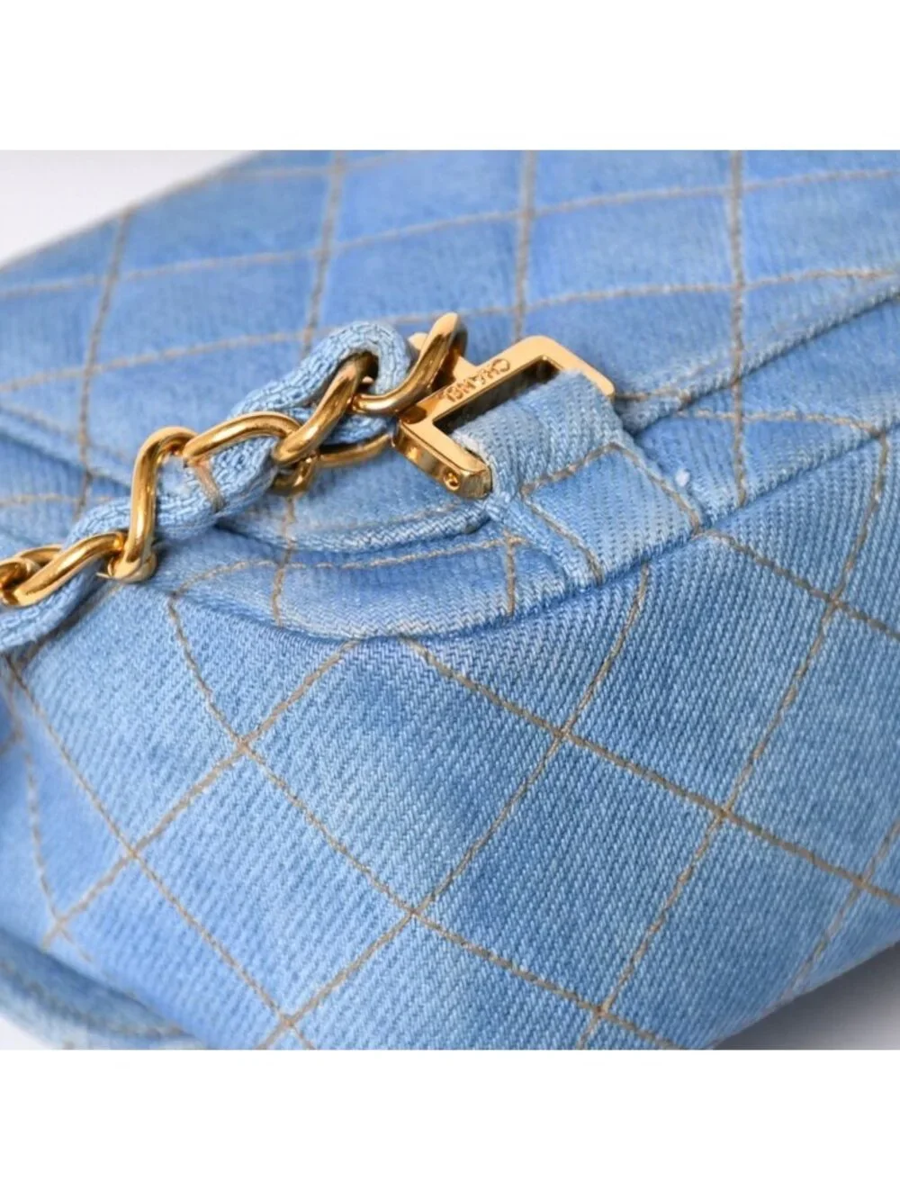Chanel Quilted Denim Backpack Turnlock Indigo Blue Gold